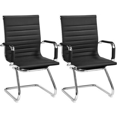 Black 2Pcs Faux Leather Reception Chair With Covered Armrests Waiting Room Chair - image 1