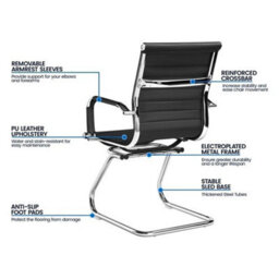 Black 2Pcs Faux Leather Reception Chair With Covered Armrests Waiting Room Chair - thumbnail 3