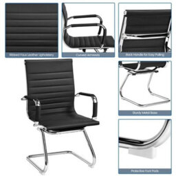 Black 2Pcs Faux Leather Reception Chair With Covered Armrests Waiting Room Chair - thumbnail 4