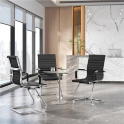 Black 2Pcs Faux Leather Reception Chair With Covered Armrests Waiting Room Chair - thumbnail 6