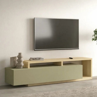Arte Bota 40 Tv Cabinet 219Cm Oak Lindberg & Eucalyptus, Extra-Wide Modern Media Unit With Double Drawer And Shelving - image 1