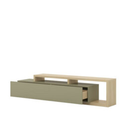 Arte Bota 40 Tv Cabinet 219Cm Oak Lindberg & Eucalyptus, Extra-Wide Modern Media Unit With Double Drawer And Shelving - thumbnail 3