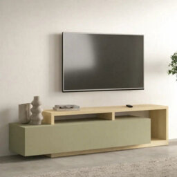 Arte Bota 40 Tv Cabinet 219Cm Oak Lindberg & Eucalyptus, Extra-Wide Modern Media Unit With Double Drawer And Shelving