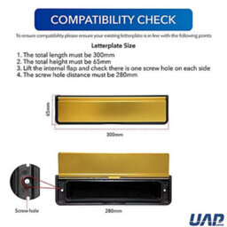 "UAP Limited Uap Doormaster 12"" Gold Letterplate- Internal & External Letter Box For Upvc, Composite & Wooden 20-40mm Doors" - thumbnail 3