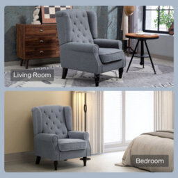 Homcom Accent Armchair Home Furniture Retro Tufted Club Fabric Grey - thumbnail 8