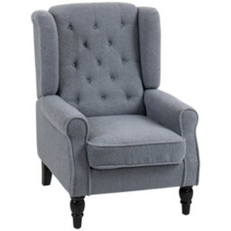Homcom Accent Armchair Home Furniture Retro Tufted Club Fabric Grey - thumbnail 2