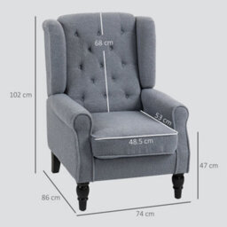 Homcom Accent Armchair Home Furniture Retro Tufted Club Fabric Grey - thumbnail 3