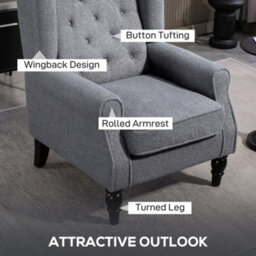 Homcom Accent Armchair Home Furniture Retro Tufted Club Fabric Grey - thumbnail 4