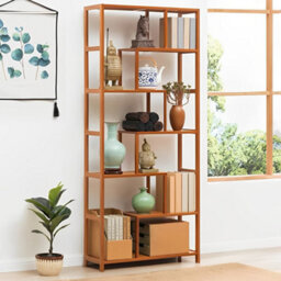 Thehotsale Wooden 7-Tier Bookcase Display Stand Storage Natural - thumbnail 2