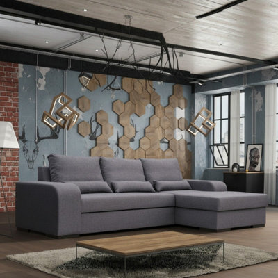 Virago Corner Sofa Bed For Living Room Foam Seat Wavy Springs Wood Legs With Storage Cushions 285X165X90 Grey Right - image 1
