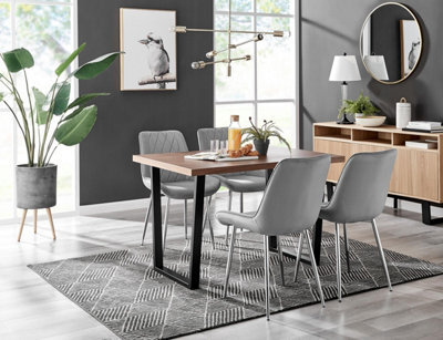 Furniturebox Uk Kylo Brown Wood Effect Dining Table & 4 Grey Pesaro Silver Chairs - image 1