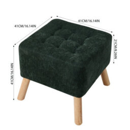 Living And Home Green Chenille Upholstered Footstool With Rubberwood Legs, 41Cm W X 41Cm D X 41Cm H - thumbnail 5