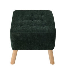 Living And Home Green Chenille Upholstered Footstool With Rubberwood Legs, 41Cm W X 41Cm D X 41Cm H - thumbnail 4