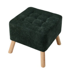 Living And Home Green Chenille Upholstered Footstool With Rubberwood Legs, 41Cm W X 41Cm D X 41Cm H - thumbnail 3