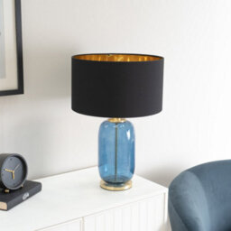 Valuelights Leigh Navy Blue Glass And Gold Detail Table Lamp With Black/gold Shade - thumbnail 3