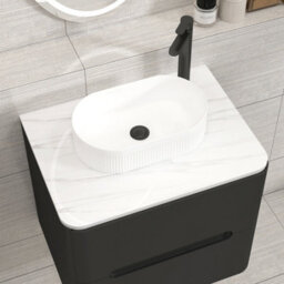 Royal Bathrooms Venice 600mm Matt Nocturne Black Wall Mounted Bathroom Countertop Vanity Unit 2 Drawer With Lyon Basin - thumbnail 6