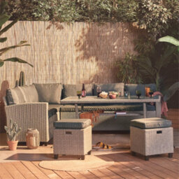 Vonhaus Rattan Garden Furniture Set, 9 Seater Outdoor Dining Set With Sofa, Table & Stools, 9 Person Rattan Patio Sofa Set, Kos - thumbnail 1