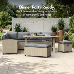 Vonhaus Rattan Garden Furniture Set, 9 Seater Outdoor Dining Set With Sofa, Table & Stools, 9 Person Rattan Patio Sofa Set, Kos - thumbnail 3
