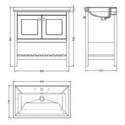 Dezine Colorado 800mm Indigo Blue 3 Tap Hole Floorstanding Vanity Unit - thumbnail 5