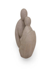 Mango Wood Parent And Child Sculpture - Hand-Carved Abstract Hug Figurine For Home Accessories - Buff White Finish - 14X29X9Cm - thumbnail 2