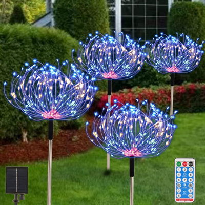 Acajoe Solar Garden Lights Outdoor 4 Pack 480 Led Path Powered Starburst Fairy Waterproof 8 Lighting Modes With Remote Control