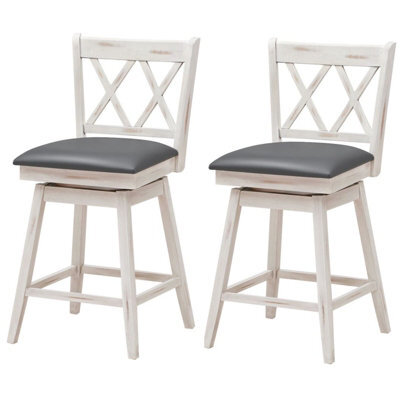 Gainoom Set Of 2 White Bar Stools Counter Height Chair Pub Swiveling Upholstered Seat 24Inch - image 1