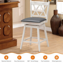 Gainoom Set Of 2 White Bar Stools Counter Height Chair Pub Swiveling Upholstered Seat 24Inch - thumbnail 6