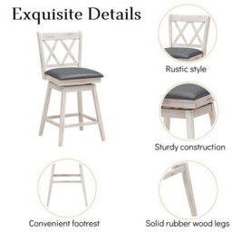 Gainoom Set Of 2 White Bar Stools Counter Height Chair Pub Swiveling Upholstered Seat 24Inch - thumbnail 5