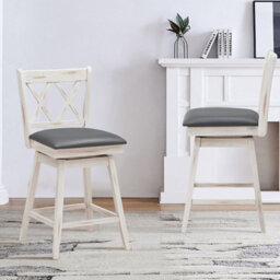 Gainoom Set Of 2 White Bar Stools Counter Height Chair Pub Swiveling Upholstered Seat 24Inch - thumbnail 4