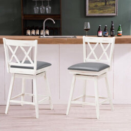 Gainoom Set Of 2 White Bar Stools Counter Height Chair Pub Swiveling Upholstered Seat 24Inch - thumbnail 3