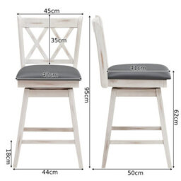 Gainoom Set Of 2 White Bar Stools Counter Height Chair Pub Swiveling Upholstered Seat 24Inch - thumbnail 2