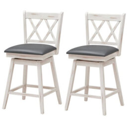 Gainoom Set Of 2 White Bar Stools Counter Height Chair Pub Swiveling Upholstered Seat 24Inch - thumbnail 1