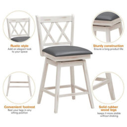 Gainoom Set Of 2 White Bar Stools Counter Height Chair Pub Swiveling Upholstered Seat 24Inch - thumbnail 9