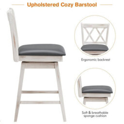 Gainoom Set Of 2 White Bar Stools Counter Height Chair Pub Swiveling Upholstered Seat 24Inch - thumbnail 8