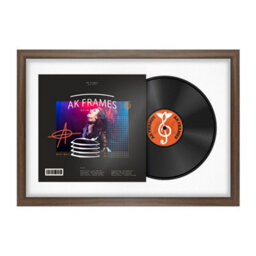 "AK Frames 25X17"" Walnut Sleek Vinyl Record Frame With White Mount For 12 Inch Lp Cover & Disc - Overlapped Design"