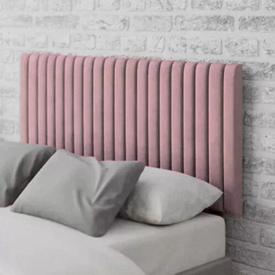 "Urban Textures - Luxury 20"" High Velvet Fabric Upholstered Vertical Thin Lines Headboard - Baby Pink" - image 1