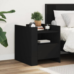 Berkfield Bedside Cabinet Black 45X50X50 Cm Engineered Wood - thumbnail 1