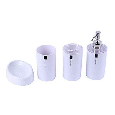 London Boutique 4 Pieces Bathroom Accessory Set Soap Dispenser Toothbrush Holder Tumbler Soap Dish White Black Brown (White) - image 1