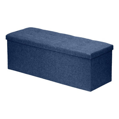 Harbour Housewares Storage Ottoman - 111 X 37 X 39Cm - Navy Linen Large Foldable Bedroom Chest Box Blanket Bench Seat With Lid - image 1