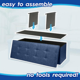 Harbour Housewares Storage Ottoman - 111 X 37 X 39Cm - Navy Linen Large Foldable Bedroom Chest Box Blanket Bench Seat With Lid - thumbnail 3