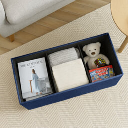 Harbour Housewares Storage Ottoman - 111 X 37 X 39Cm - Navy Linen Large Foldable Bedroom Chest Box Blanket Bench Seat With Lid - thumbnail 8