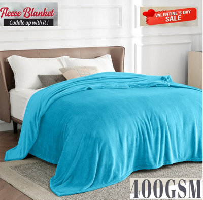 Ameha Fleece Plain Blanket, Lightweight & Reversible Throw For Travel, Bed & Sofa Blanket, Light Blue Super King 230X270Cm - image 1