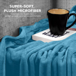 Ameha Fleece Plain Blanket, Lightweight & Reversible Throw For Travel, Bed & Sofa Blanket, Light Blue Super King 230X270Cm - thumbnail 5