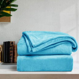 Ameha Fleece Plain Blanket, Lightweight & Reversible Throw For Travel, Bed & Sofa Blanket, Light Blue Super King 230X270Cm - thumbnail 7