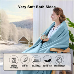 Ameha Fleece Plain Blanket, Lightweight & Reversible Throw For Travel, Bed & Sofa Blanket, Light Blue Super King 230X270Cm - thumbnail 3