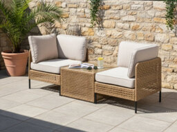 Beliani Garden Sofa With Table 2 Seater Omegana Pe Rattan Light Beige - thumbnail 2