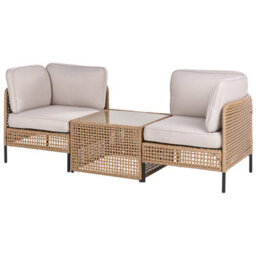 Beliani Garden Sofa With Table 2 Seater Omegana Pe Rattan Light Beige - thumbnail 1