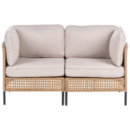 Beliani Garden Sofa With Table 2 Seater Omegana Pe Rattan Light Beige - thumbnail 5