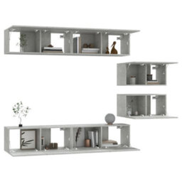 Berkfield 6 Piece Tv Cabinet Set Concrete Grey Engineered Wood - thumbnail 4