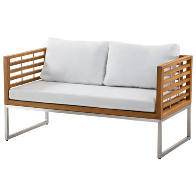 Wyld And Coco Everwood Outdoor Acacia 4-Seater Garden Sofa Set With White Cushions, Slatted Design, Rectangular Coffee Table - image 1